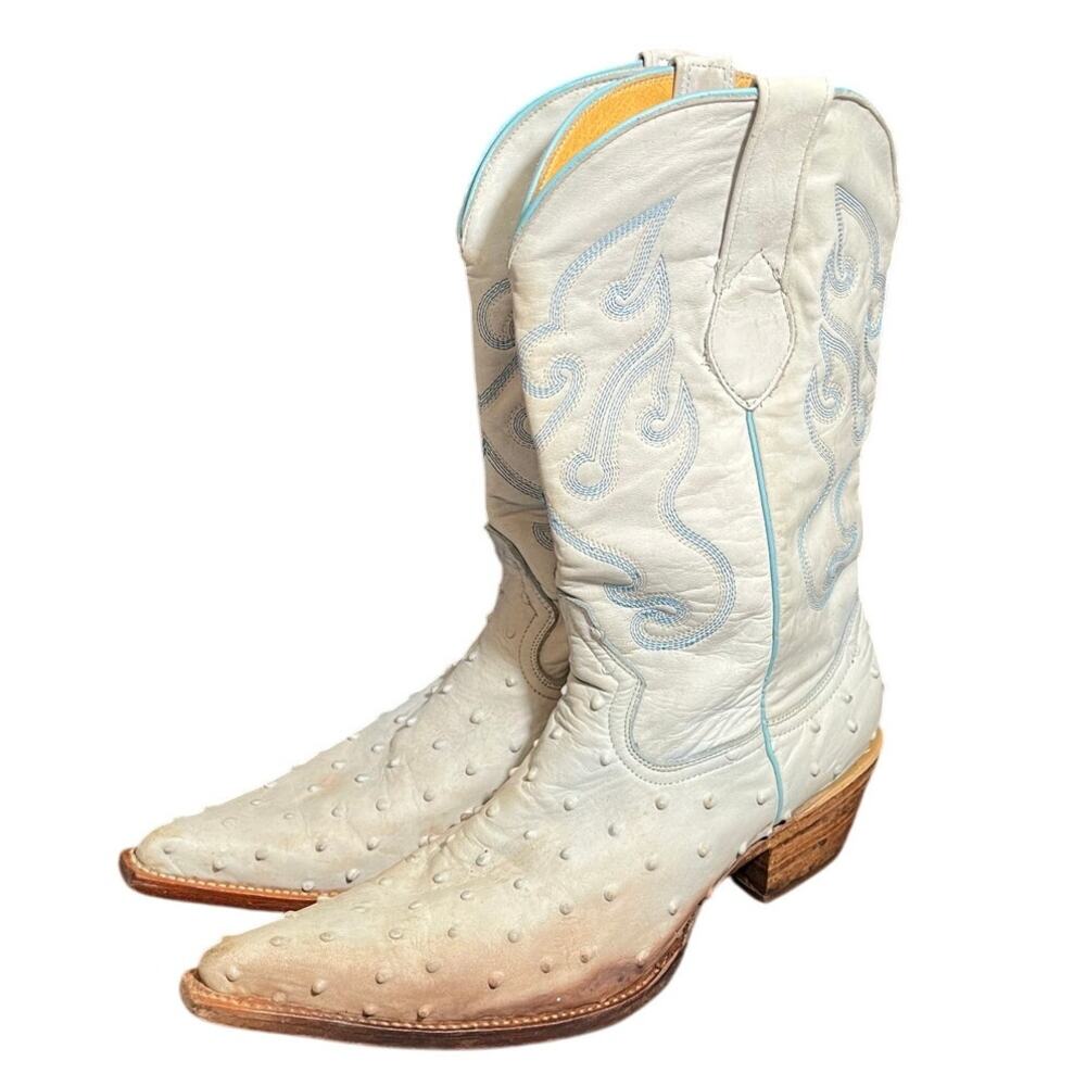 Los Altos Ostrich Cowboy Boots‎ Light Blue Western Womens Size 9.5 Rodeo Leather